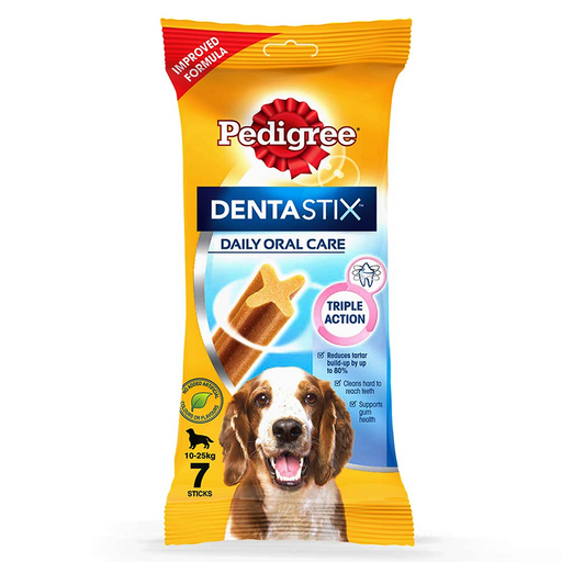 Pedigree Dentastix Medium Breed 10-25 kg Daily Oral Care (Chew Sticks) ຂະໜາດ 180g ຖົງ 7 Sticks
