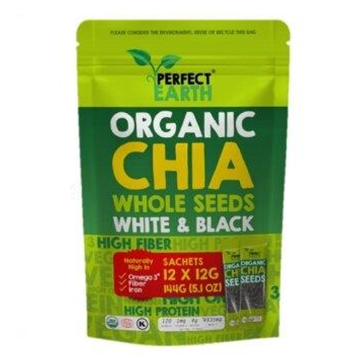 Perfect Earth Organic Chia Whole Seeds White & Black 12g x 12 Sachets 144g