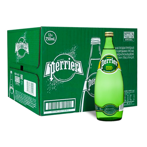 Perrier Sparkling Natural Mineral water Glass 750ml Boxes of 12 glass