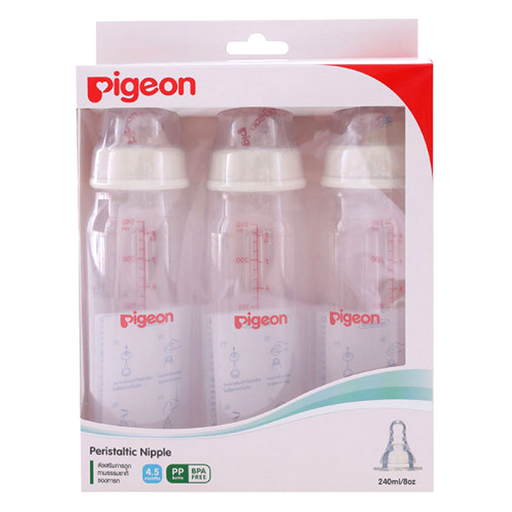 Pigeon BPA Free 8oz 4-5Months Peristaltic Nipple Feeding Bottle Pack 3pcs