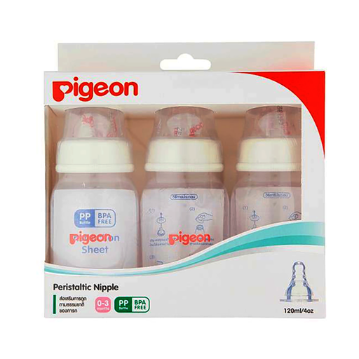 ຈຸກນົມ Pigeon BPA Free Size 4oz For baby 0-3Months Peristaltic Nipple Feeding Bottle Pack 3