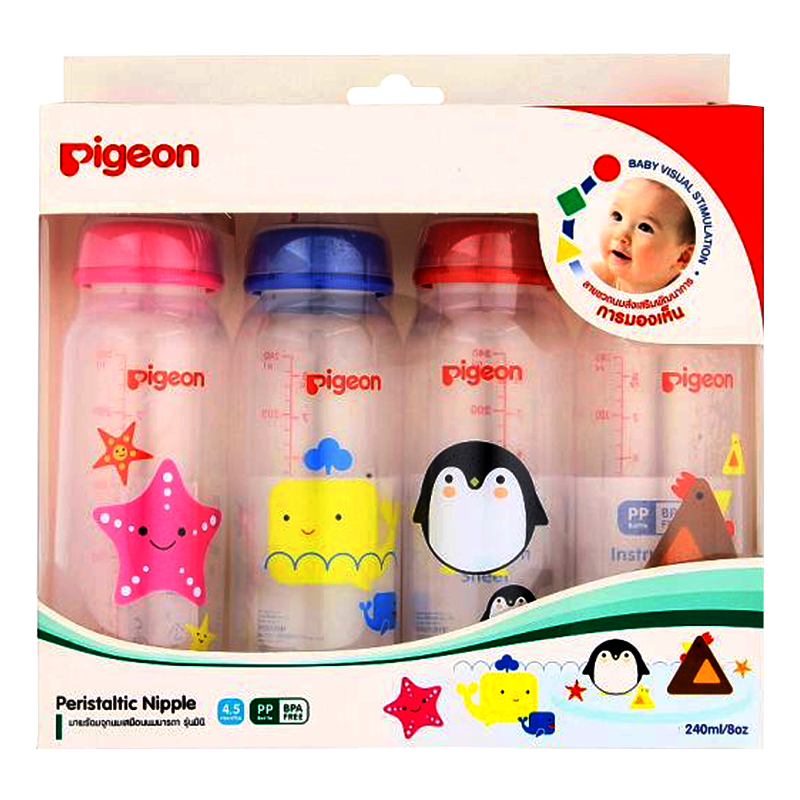 Pigeon Peristatic Nipple Nursing Bottle For 4,5 Months BPA Free Size 8oz Pack of 4pcs
