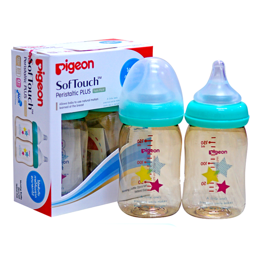 Pigeon ppsu Nursing Bottle  with Peristaltic Plus Twin Pack Nipple Star pattern For baby Newborn Size 5oz
