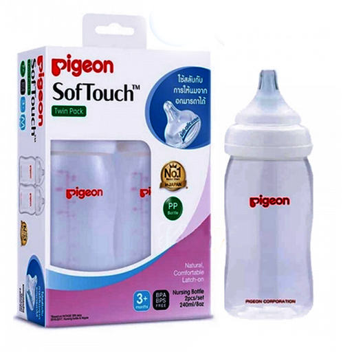 Pigeon softouch Twin Pack Natural Comfortable Latch-on Nursing Bottle Size 8oz Pack of 2Pcs