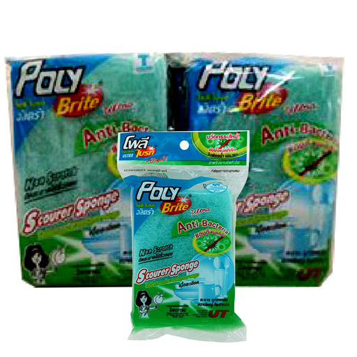 “Poly-Brite Ultra” Fine Scourer Sponge Anti Bacteria pack 6 ຕ່ອນ