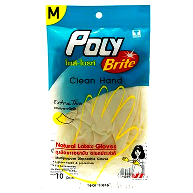 “Poly-Brite” Disposable Latex Gloves Extra Thin Size M pack of 12 pieces