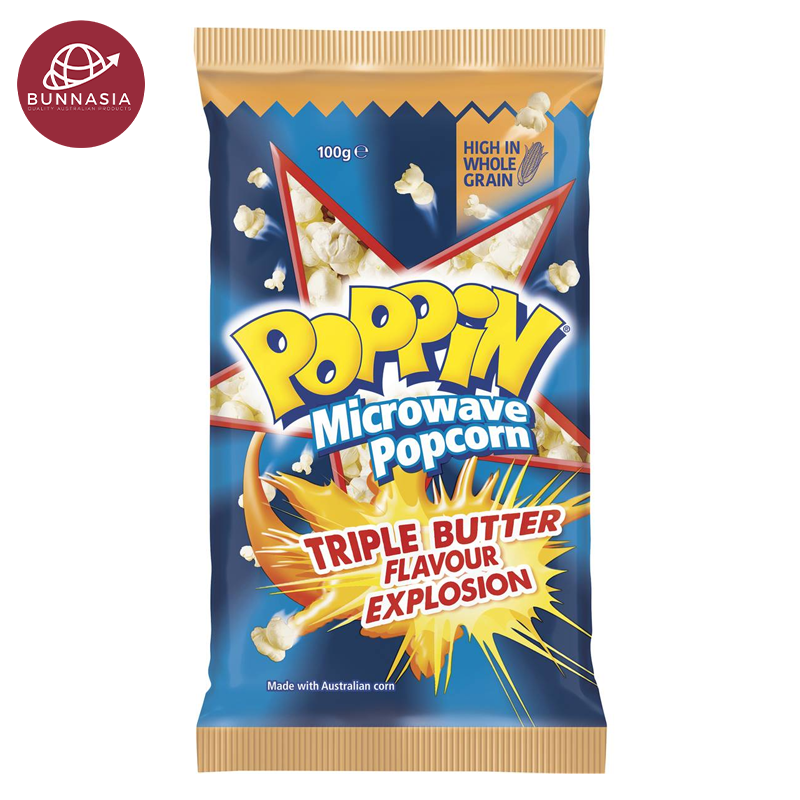 Poppin Microwave Popcorn Triple Butter Flavor 100g 