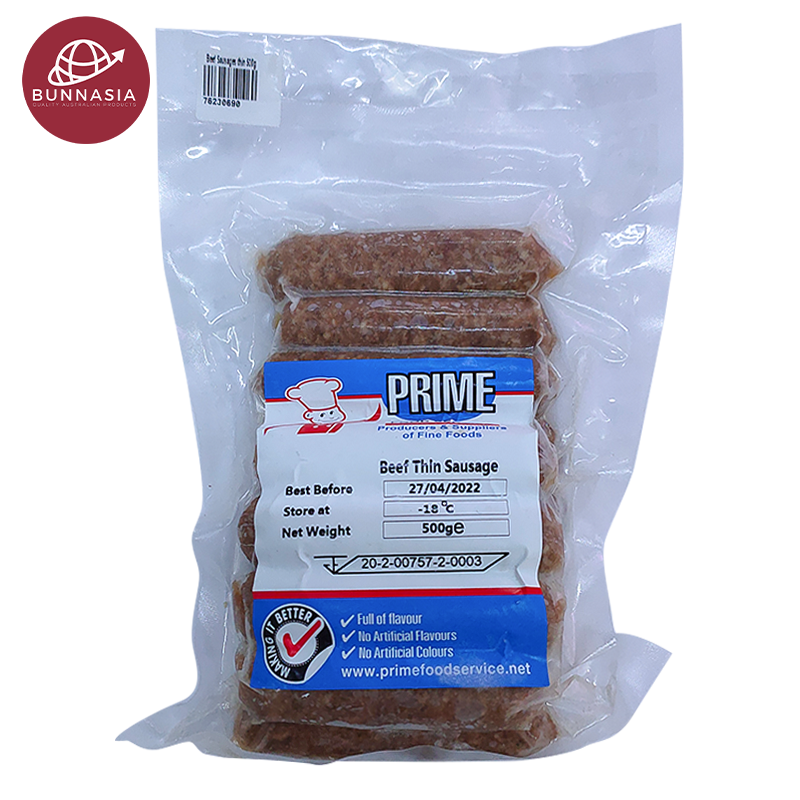 Prime Beef Sausage (thin) Pack 500g Per pack