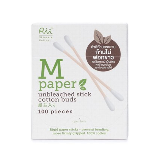 Rii M Paper Unbleached Stick Cotton Buds 100 ຕ່ອນ