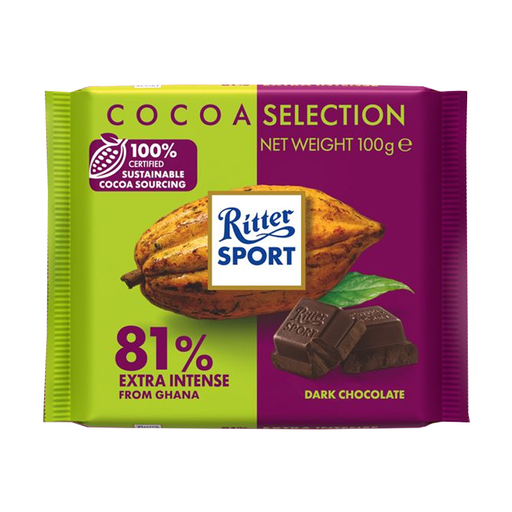 Ritter Sport Cocoa Seletion Dark Chocolate 81% Extra Intense From Ghana 100g