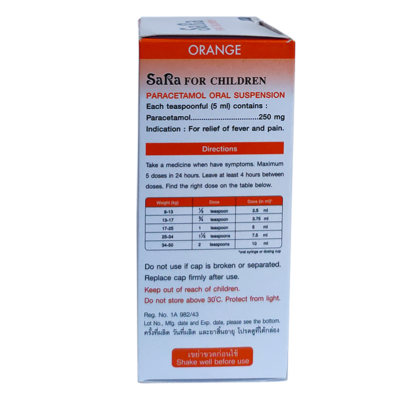 SaRa For Children Paracetamol Oral Suspension Relief of Fever and Pain