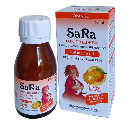 SaRa For Children Paracetamol Oral Suspension Relief of Fever and Pain ລົດຊາດສົ້ມ ຂະໜາດ 60 ml