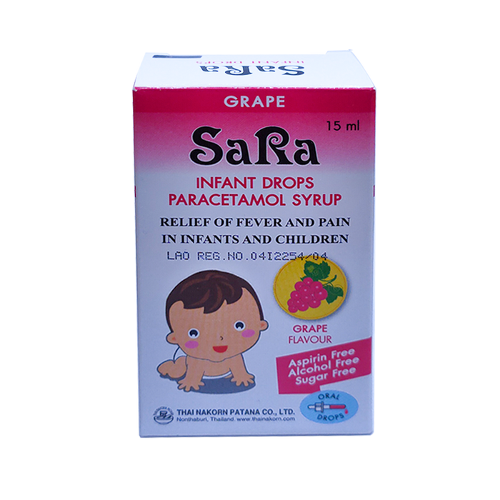 SaRa For Children Paracetamol Oral Suspension Relief of Fever and Pain flavor grape ຂະໜາດ 60 ml