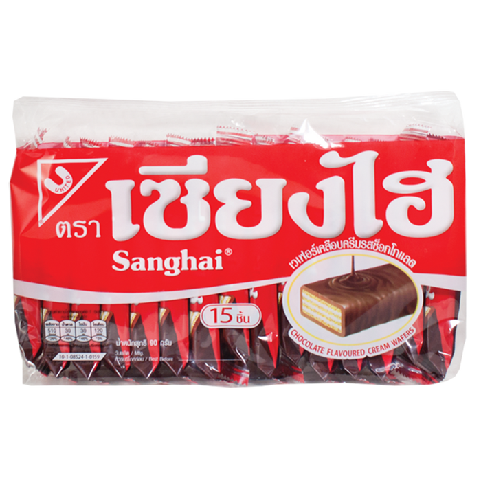 Sanghai Chocolate Flavoured Cream Wafers Size 90g Pack 15pcs