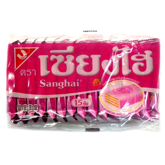 Sanghai Jumbo Strawberry Flavoured Cream Wafers Size 90g Pack 15pcs