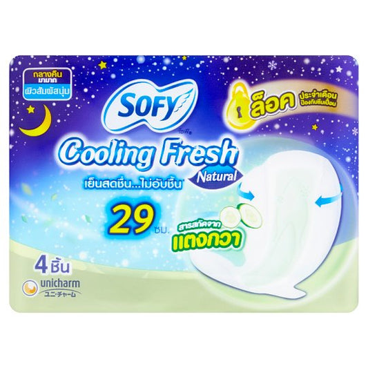 Sofy Cooling Fresh Natural Nighttime  Sanitary Napkin with Wings Cucumber Extract Size 29cm Pack of 4pcs