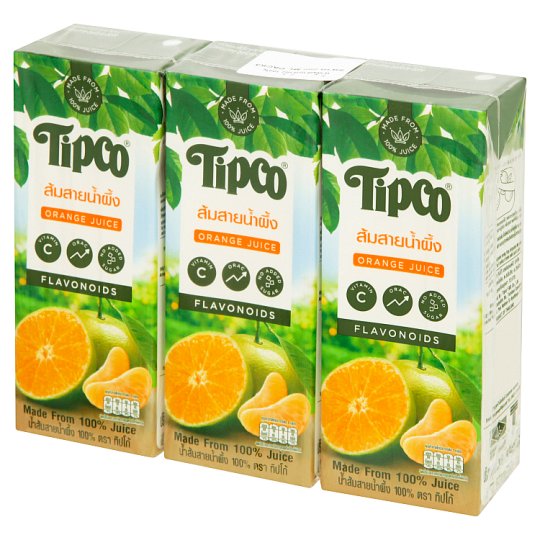 Tipco 100percent Sainamphueng Orange Juice 200ml. Pack 3