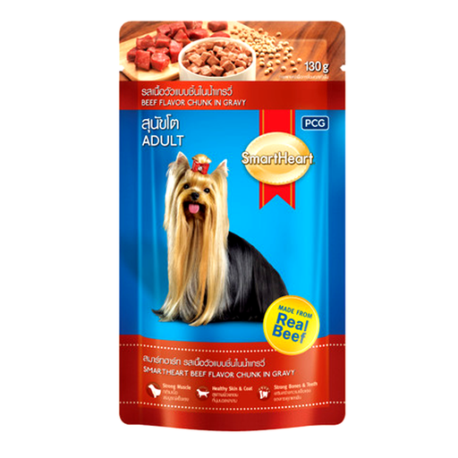 SmartHeart Beef Flavour Chunk in Gravy Adult Dog Food Size 130g
