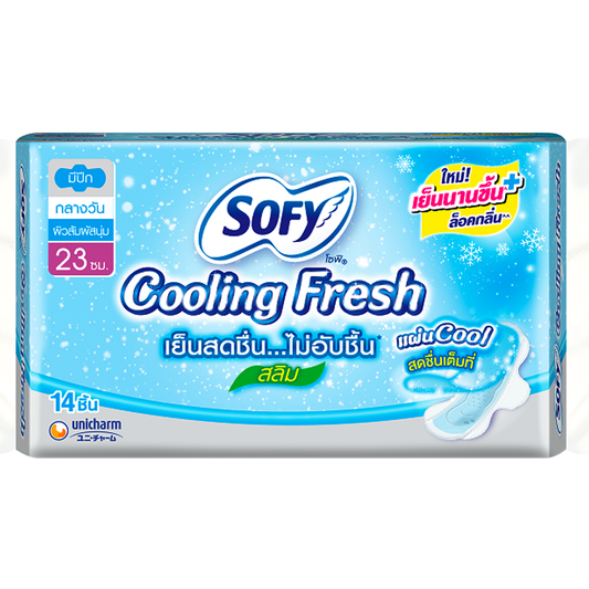 Sofy Cooling Fresh 23cm Sanitary Napkins Pads Super Dired Slim Have Wings Pack of 14pcs