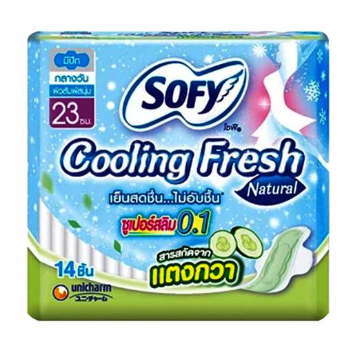 Sofy Cooling Fresh Natural Sanitary Napkins Super Slim 0.1 Wing Size 25cm Pack 14pcs