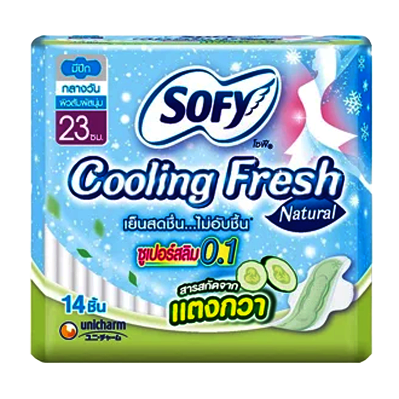 Sofy Cooling Fresh Natural Sanitary Napkins Super Slim 0.1 Wing Size 25cm Pack 14pcs