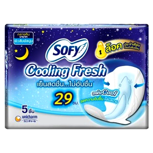 ຜ້າອະນາໄມ Sofy Cooling Fresh Night Slim Wing Size 29cm Pack of 5pcs