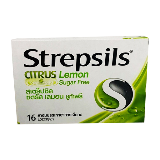 Strepsils Citrus Lemon Sugar Free ບັນເທົາອາການເຈັບຄໍ 16 ໂລຊັນ