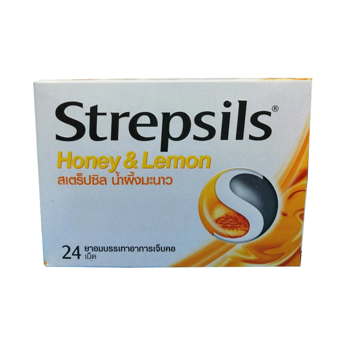 Strepsils Honey &amp; Lemon ບັນເທົາອາການເຈັບຄໍ 24 ເມັດ