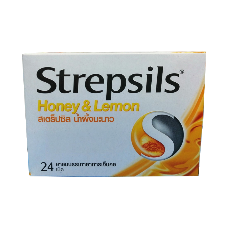 Strepsils Honey &amp; Lemon ບັນເທົາອາການເຈັບຄໍ 24 ເມັດ