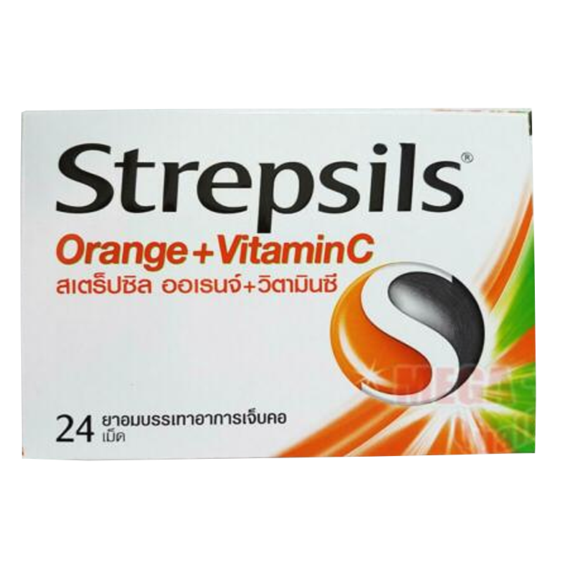 Strepsils Orange+VitaminC ບັນເທົາອາການເຈັບຄໍ 24 ເມັດ