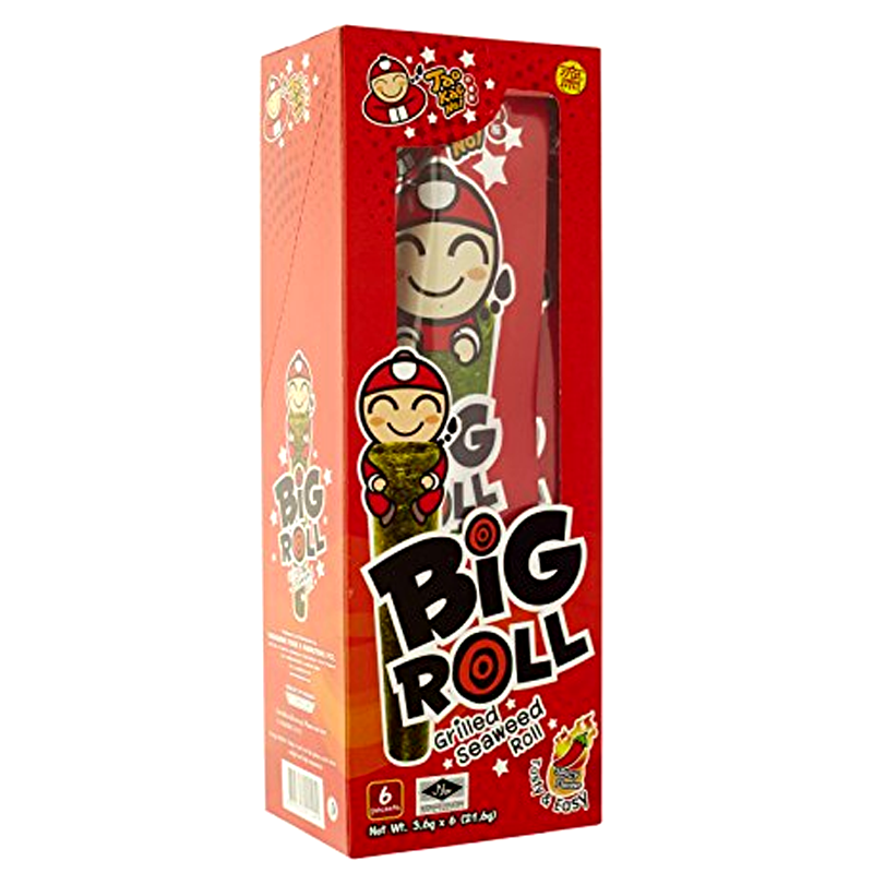 Tao Kae Noi Big Roll Grilled Seaweed Roll Spicy Flavor Size 3.6g Pack of 6Pcs