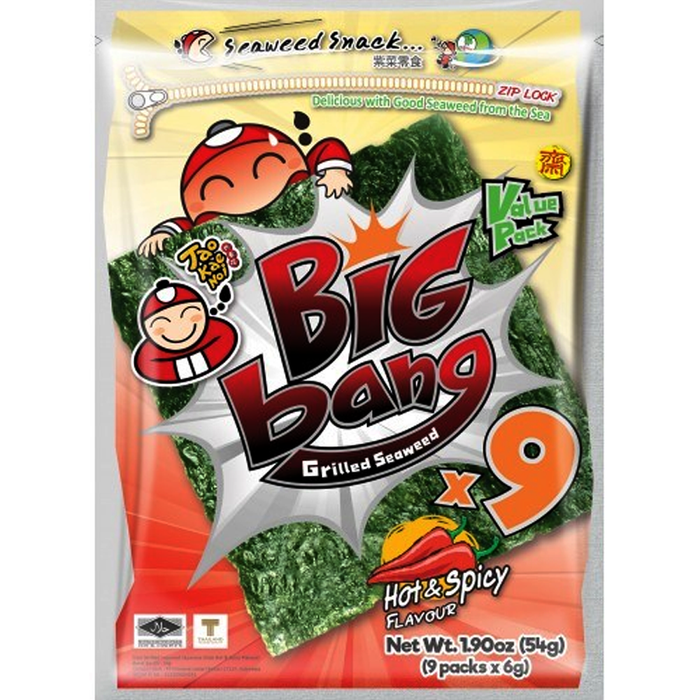 Taokaenoi Big Bag Brand Grilled Seaweed Hot & Spicy Flavour Size 54g Pack of 9Pcs