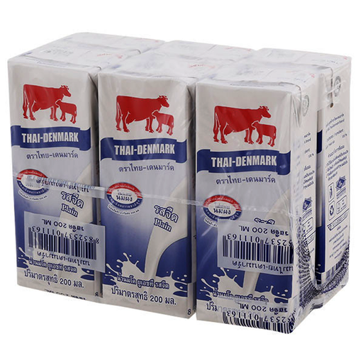 ນົມ ໄທເດນມາກ Thai-Denmark UHT Plain Flavor Size 200ml Pack of 6boxes