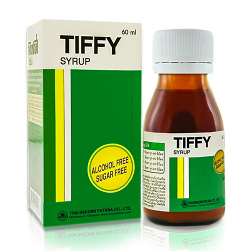 Tiffy syrup ຂະຫນາດ 60ml ສໍາລັບບັນເທົາອາການຫວັດທໍາມະດາ, ດັງດັງ, ແກ້ອາການໄຂ້, ແກ້ປວດ, ໄຂ້ hay.