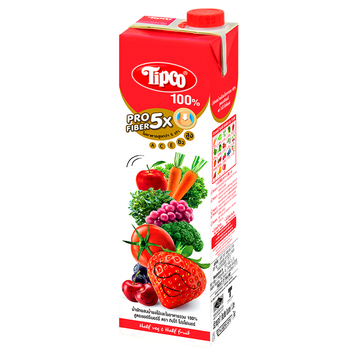 Tipco Profiber 5X Pomegranate ປະສົມຜັກແລະນ້ໍາຫມາກໄມ້ 100% ເສັ້ນໄຍສູງ ຂະຫນາດ 1L