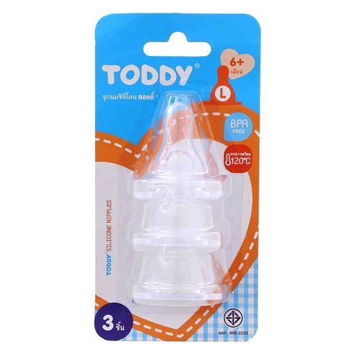 Toddy Silicone Nipple BPA Free Size L ສໍາລັບເດັກນ້ອຍ 6 ເດືອນ ++ ຊອງ 3pcs