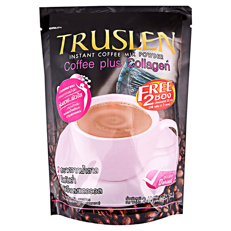 Truslen Instant Coffee Mix Powder Coffee Plus Collagen Size 16g Box of 15sachets