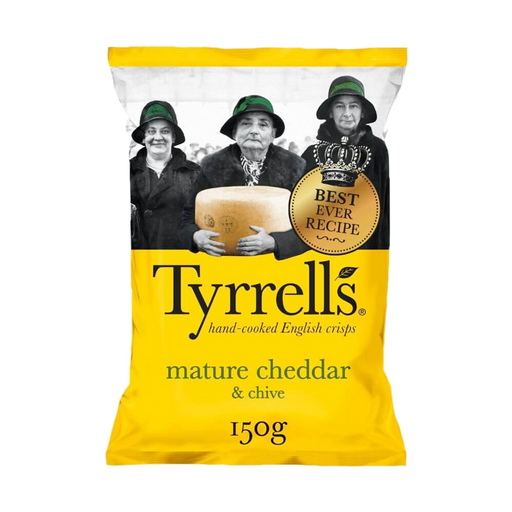Tyrrells hand-cooked English crisps mature cheddar & chive Chips 150g