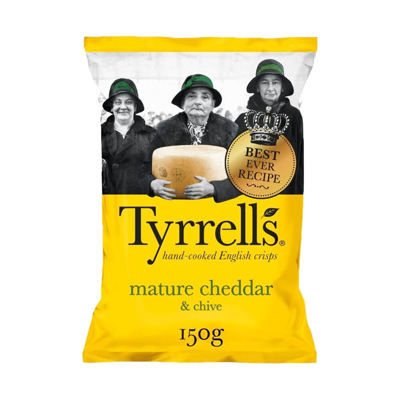 Tyrrells English crisps mature cheddar &amp; chive chips 150g