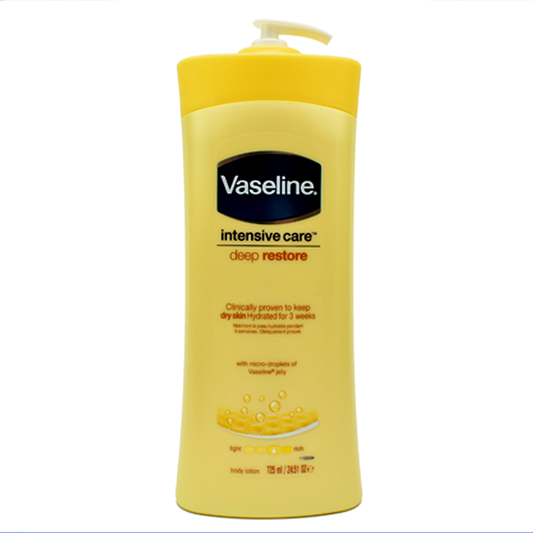 Vaseline Intensive Care Deep Restore Lotion Clinically Proven to keep dry skin Hydrated for 3 weeks Size 725ml
