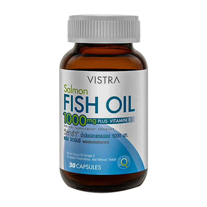 Vistra Salmon Fish Oil 1000 mg Plus Vitamin-E Dietary Supplement Product boxes of 30 capsuules