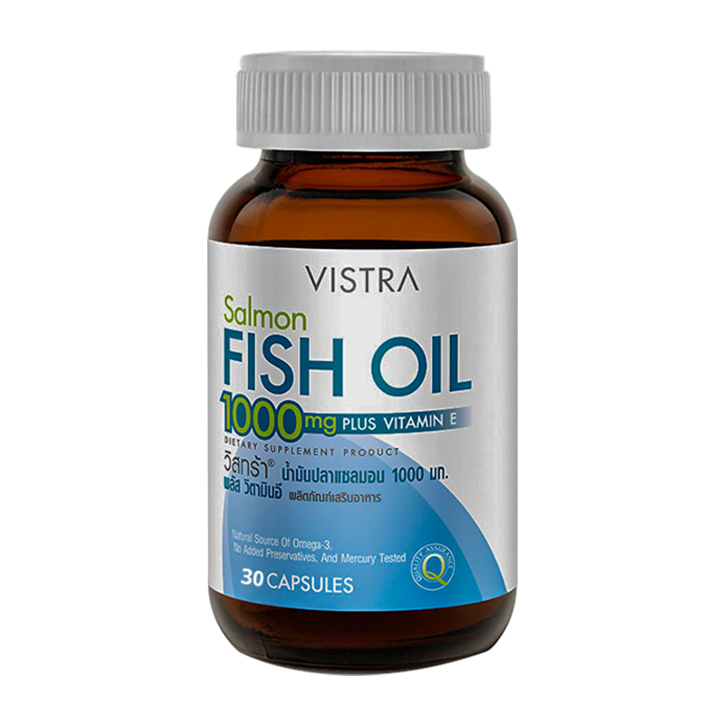 Vistra Salmon Fish Oil 1000 mg Plus ຜະລິດຕະພັນເສີມວິຕາມິນອີ ກ່ອງລະ 30 ແຄບຊູນ