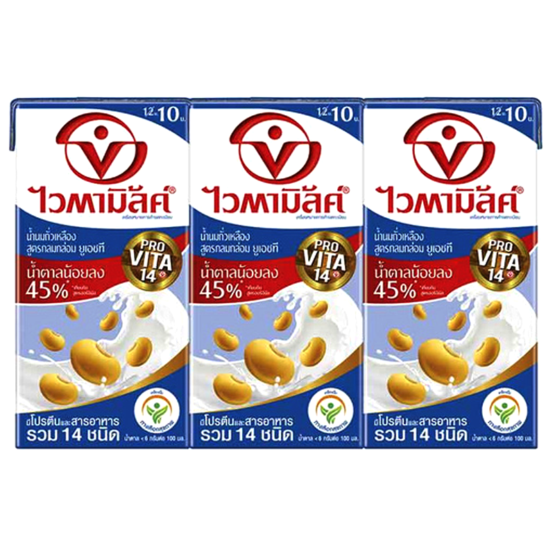 Vitamilk  Soy Milk Formula Smooth & Milky Less Sugar 45% Size 300ml Pack of 3boxes