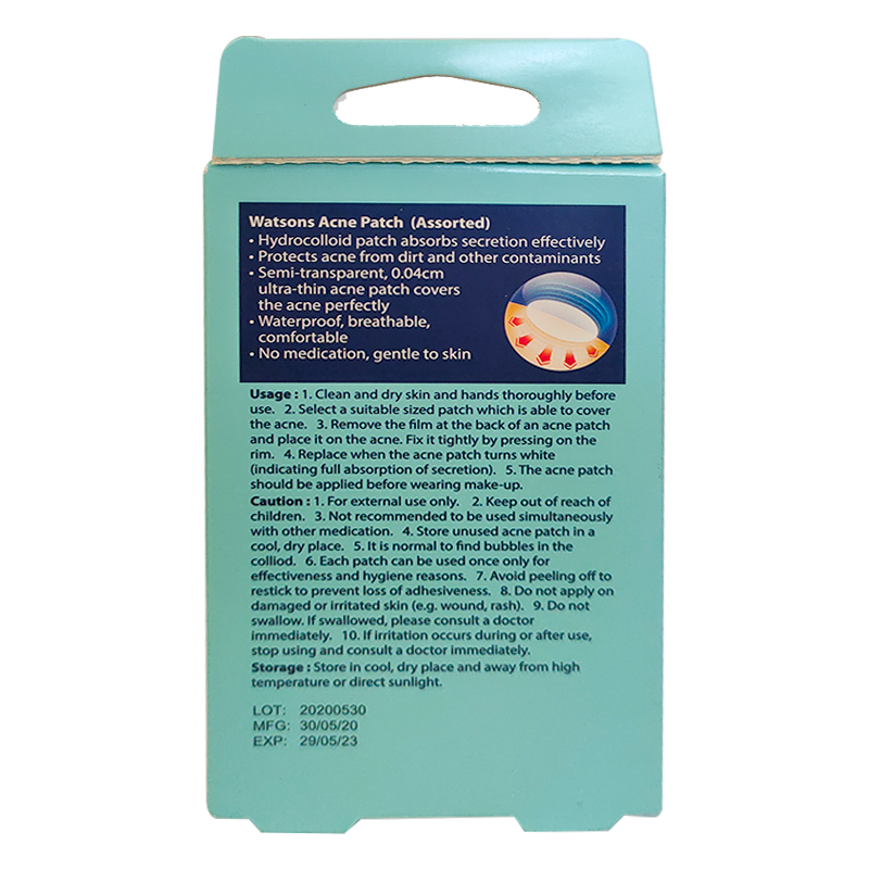 Watsons Acne Patch ດູດຊຶມຄວາມລັບຢ່າງມີປະສິດທິພາບ ກ່ອງມີ 24 ເມັດ