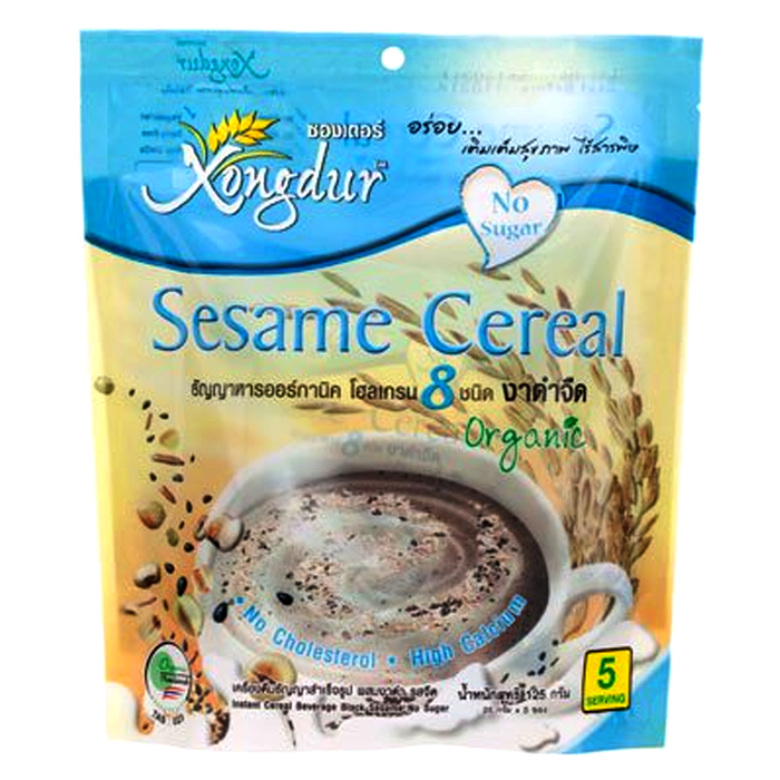 Xongdur Black Sesame Cereal Whole Grain Organic Drink Mix Vegetarian Halal No Sugar Size 25g Pack of 5 sachets