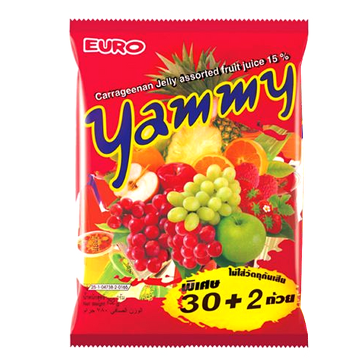Yummy Carrageenan jelly ນ້ຳໝາກໄມ້ 15% ຖົງ 30 + 2 ຖ້ວຍ 752g
