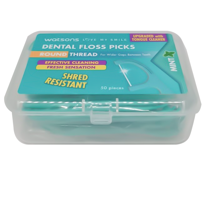 Watsons Dental Floss Picks Round Thread For Wider Gaps Between Teeth Effective Cleaning Removes Bad Breath Mint  50 Pcs