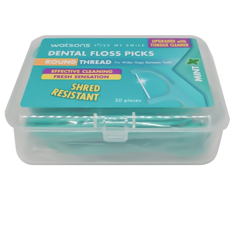 Watsons Dental Floss Picks Round Thread for Wider Gaps between Teeth Effective Cleans Removes Bad Breath Mint 50 Pcs