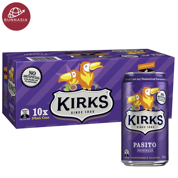 kirks Pasito Original Passionfruit Flavour 375ml Pack 10 cans