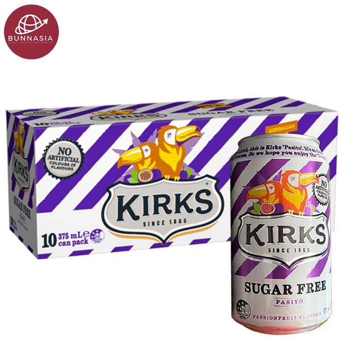 kirks Sugar Free Pasito Passionfruit Flavour Soft drink 375ml Pack 10
